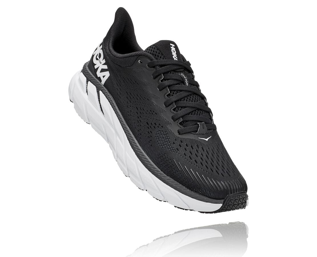 Hoka One One Clifton 7 Női Gyalogló Cipő Fekete / Fehér [QJBMU-2169]